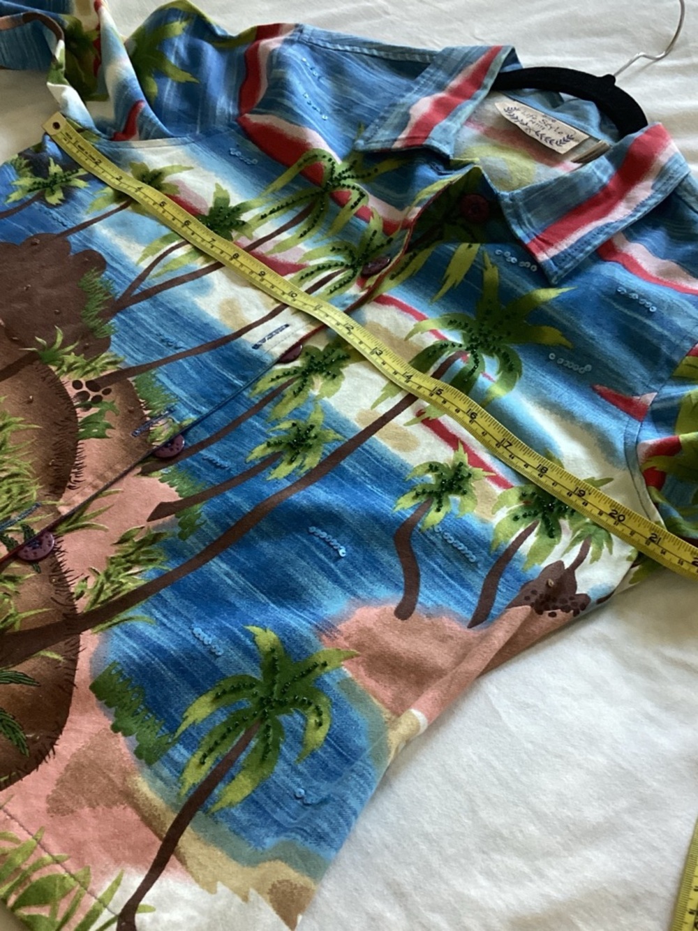 Tropical Palm Print Button-Up Jacket in Blue, Green, Pink Life Style Brand - Picture 8 of 9